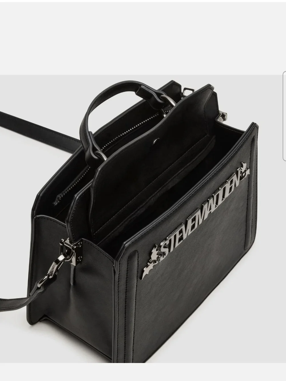 Steve Madden Black Structured Satchel with Silver Logo